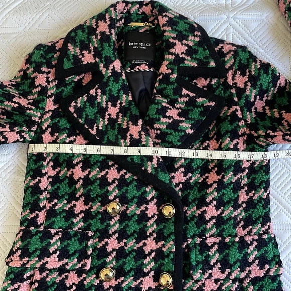 KATE SPADE NEW YORK Double-Breasted Houndstooth Wool Blend Peacoat Size XS - Picture 6 of 12